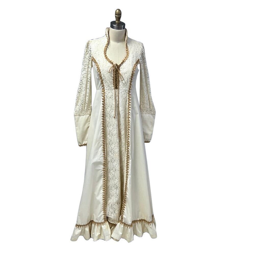 VTG 1970s Gunne Sax Prairie Wedding Dress Jessica McClintock Boho Cottagecore S - Picture 3 of 11
